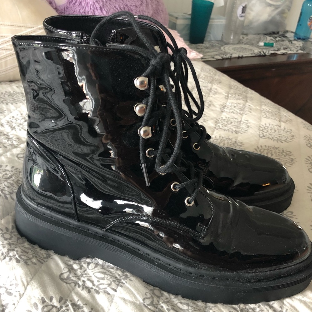 Black Shiny Combat Boots